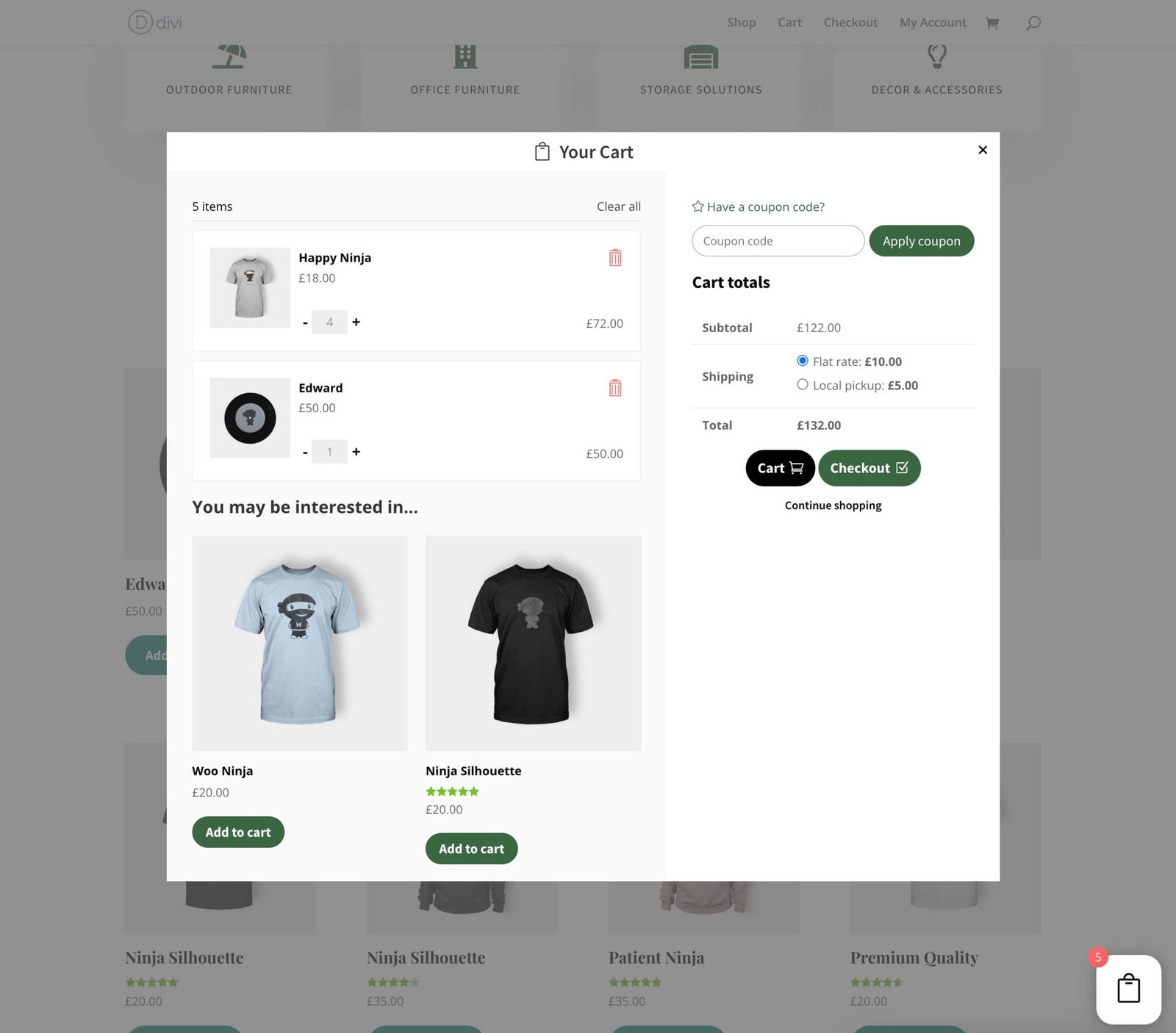 Centered Smart Cart popup with WooCommerce cart contents